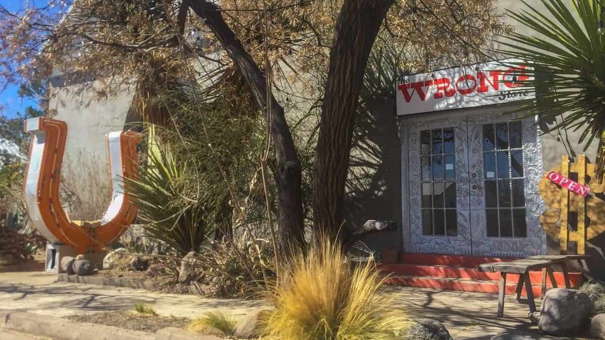 Front view of Wrong store in Marfa, Texas
