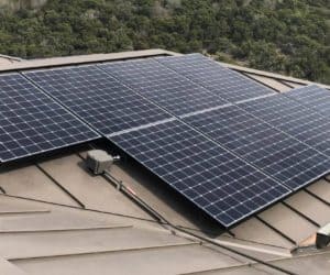 Close-up view of roof solar panels installed on roof