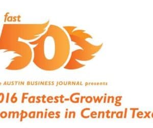 2016 Fastest Growing Companies in Central Texas logo in orange
