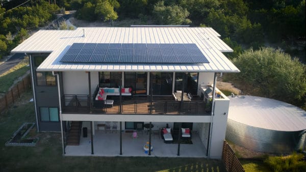 Modern design house solar panels on roof