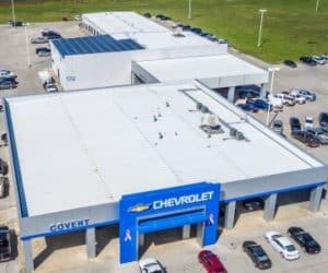 Installation of solar panels in Ford Chevrolet dealership in Hutto, Texas
