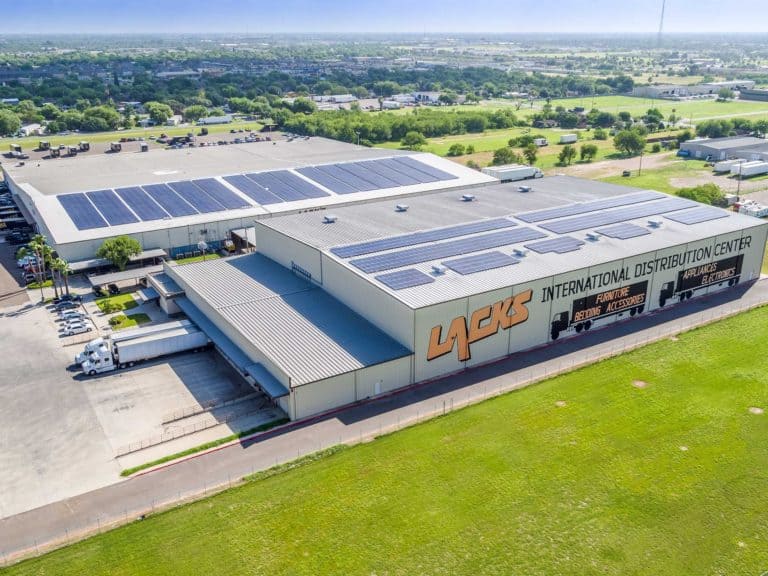 Commercial solar panel installation at Lacks Furniture Store in Pharr TX
