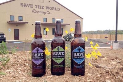 Save the World Beer's in front of Save The World Brewing Company building