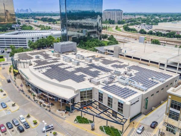 Solar panels installed on a Whole Foods store