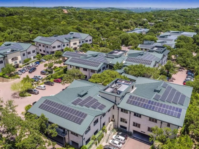 Drone view of Westlake Medical Center with solar panels on the roof