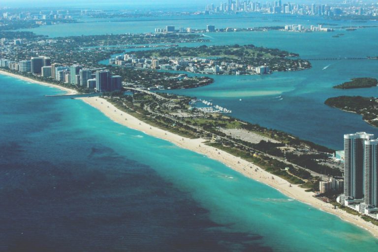 Aerial view of Miami city and coastline
