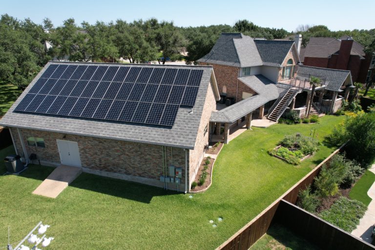 Austin house with solar array on roof of garage