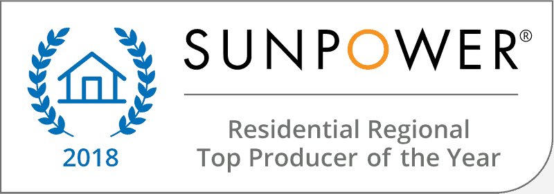 2018 SunPower Residential Regional Top Producer of the Year award