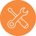 Crossed wrench and screwdriver icon in orange circle