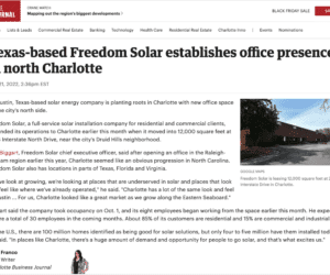 Screenshot of Charlotte Business Journal news on Freedom Solar's offices in north Charlotte