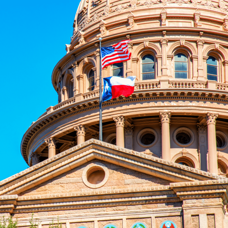 Texas Capitol Building with American flag