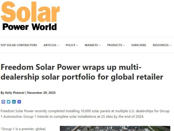Solar Power World: Freedom Solar Power wraps up multi-dealership solar portfolio for global retailer