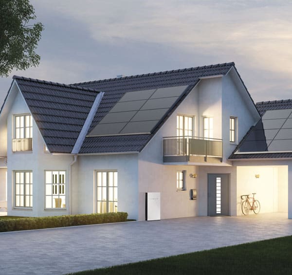 Home with Solar Panels and Tesla Powerwall
